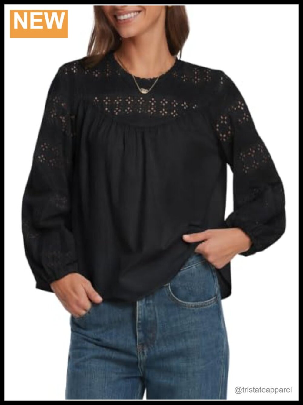 Women's Boho Eyelet Embroidered Long Sleeve Blouse